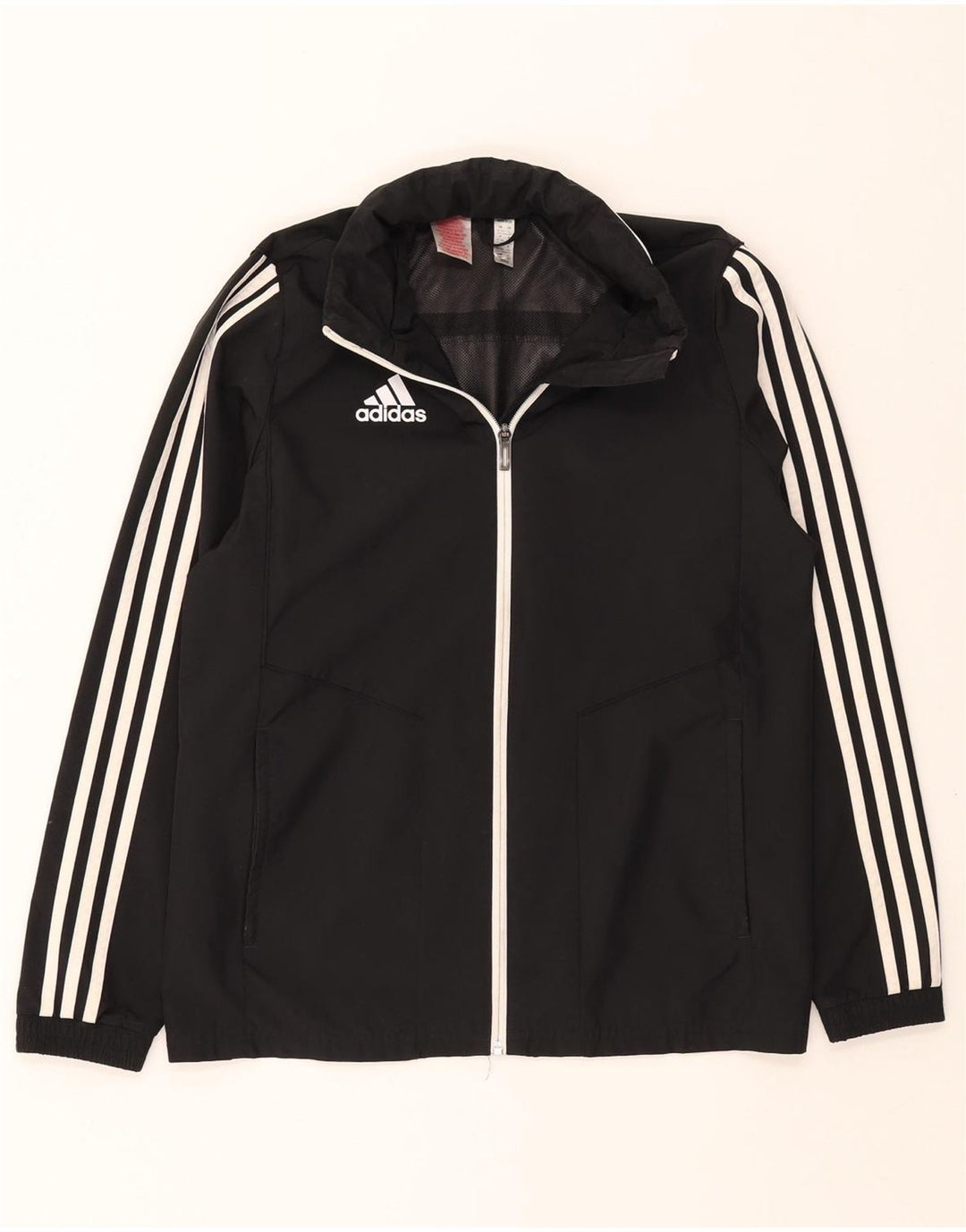 ADIDAS Boys Hooded Tracksuit Top Jacket 13-14 Years Black Polyester Vintage Adidas and Second-Hand Adidas from Messina Hembry 