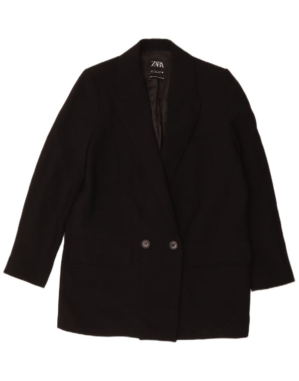 Zara Veste blazer longue à double boutonnage pour femme UK 16 Large Noir
