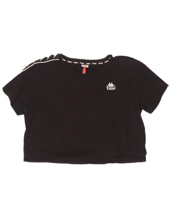 Kappa Womens Crop Graphic T-Shirt Top UK 16 Grand Noir Colorblock Coton