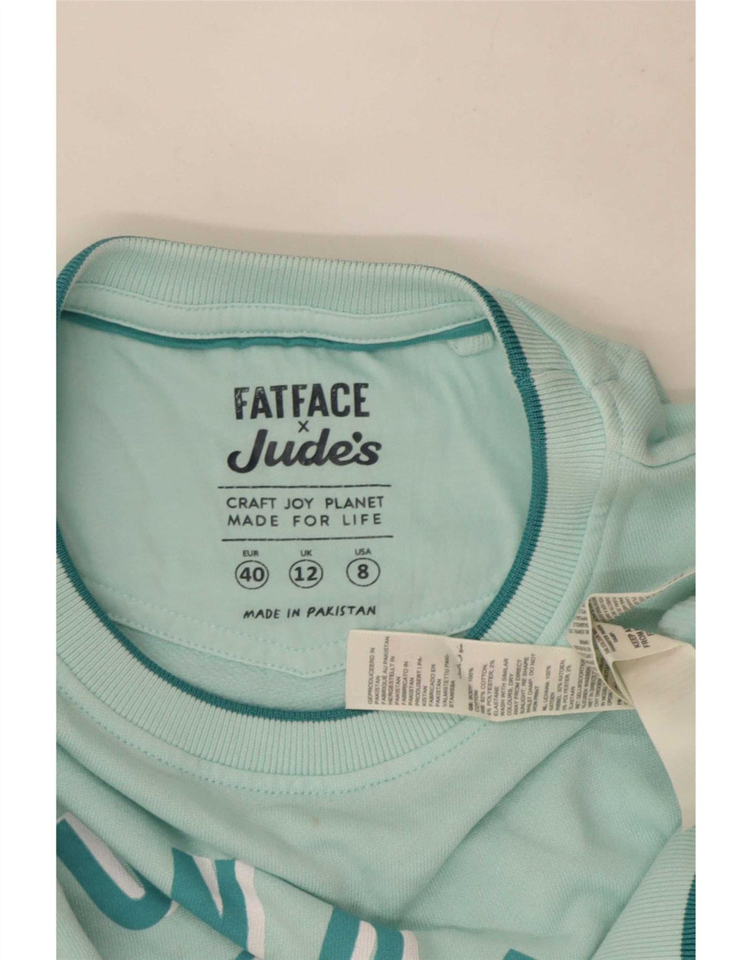 Fat Face Sweat-shirt surdimensionné graphique pour femme UK 12 Turquoise moyen