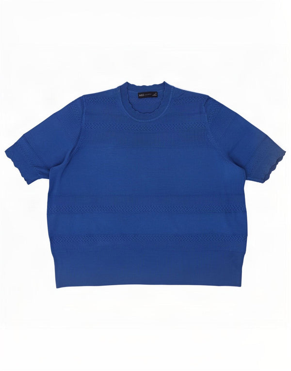 Marks & Spencer Pull à manches courtes et col rond pour femme UK 20 2XL Bleu