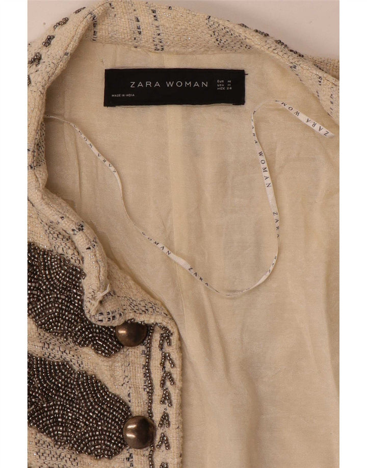Zara Femme Gilet Ouvert UK 12 Beige Moyen