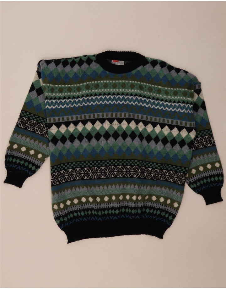 VINTAGE Pull col rond homme moyen multicolore géométrique