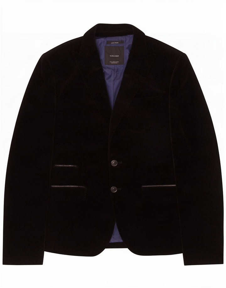 Zara Veste blazer en velours à 2 boutons pour homme EU 46 Petit coton noir