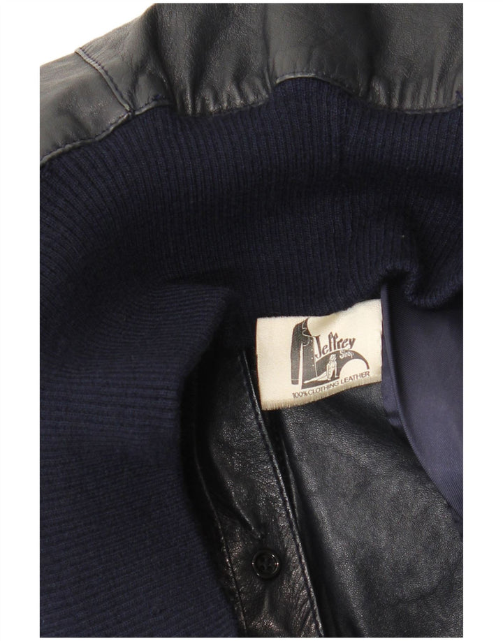 Veste Bombardier en Cuir Vintage pour Femme UK 14 Medium Bleu Marine