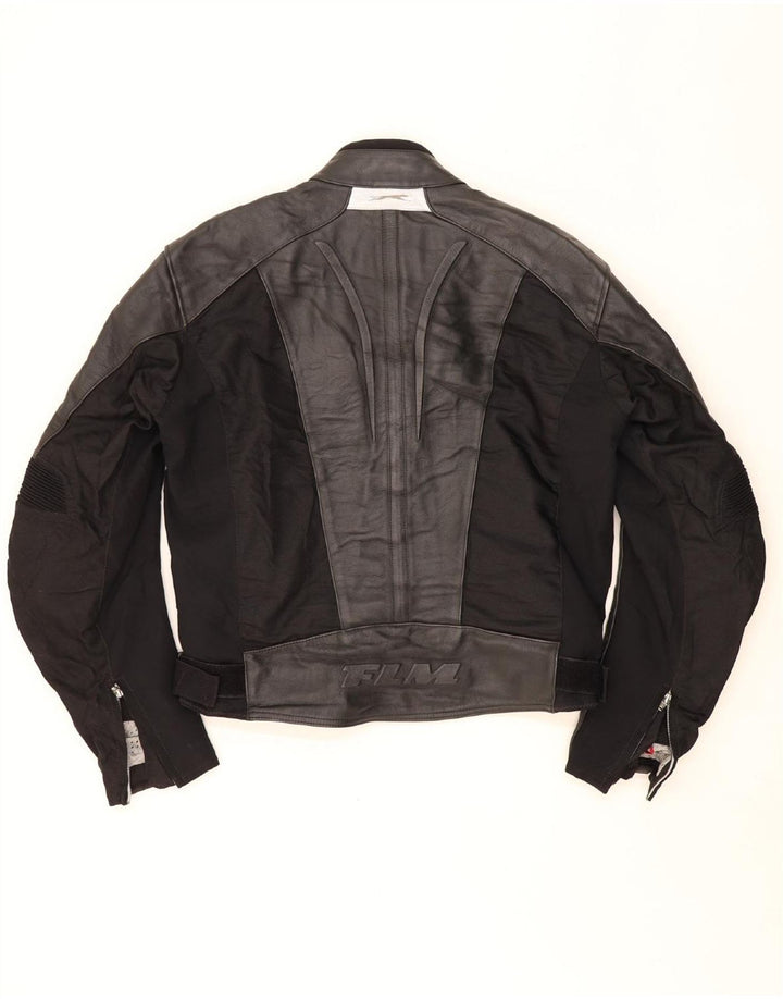 FLM Mens Graphic Racer Jacket UK 40 Large Black Leather