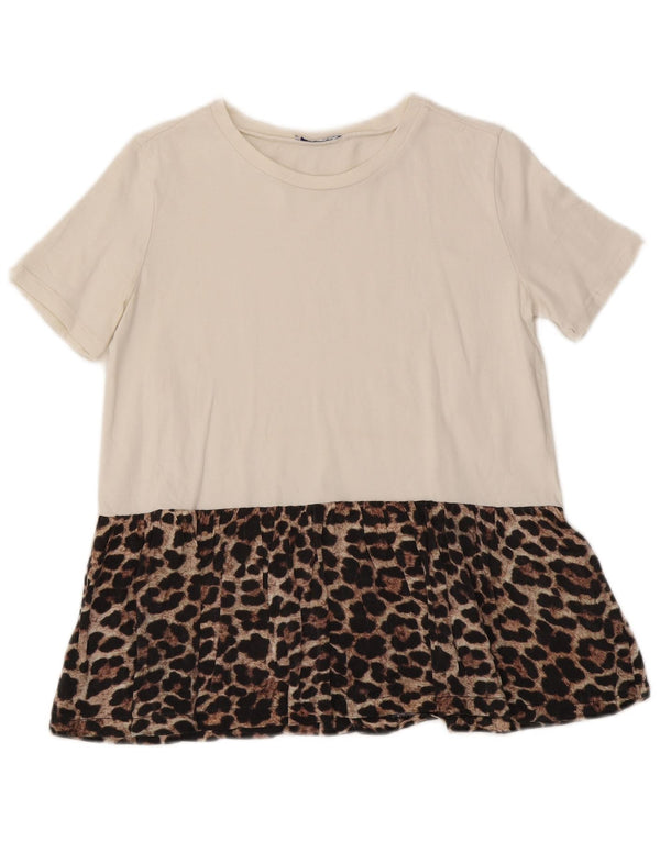 Zara Womens Blouse Top UK 12 Medium Blanc Imprimé Animal