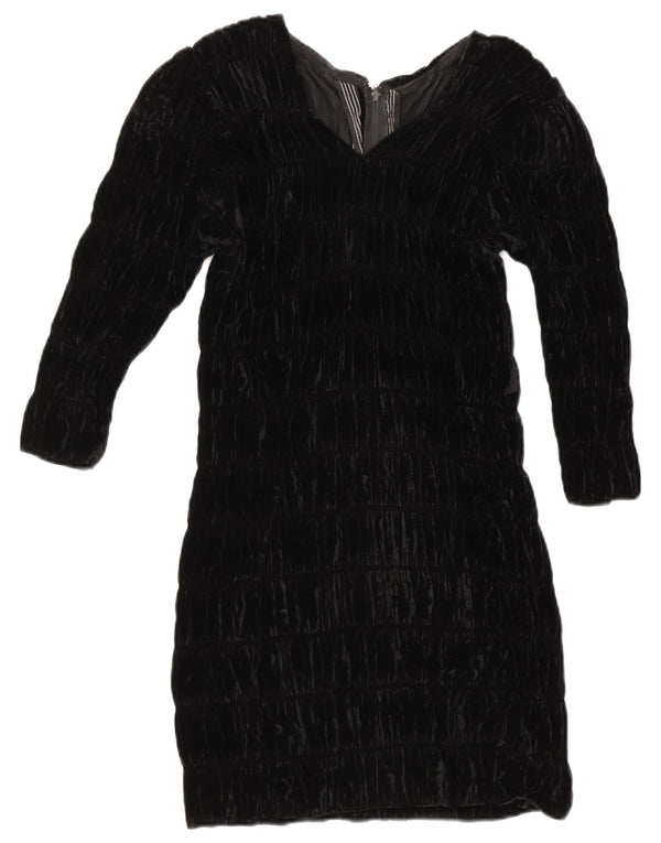 vintage Femmes Manches Longues Velours Gaine Robe UK 8 Petit Noir