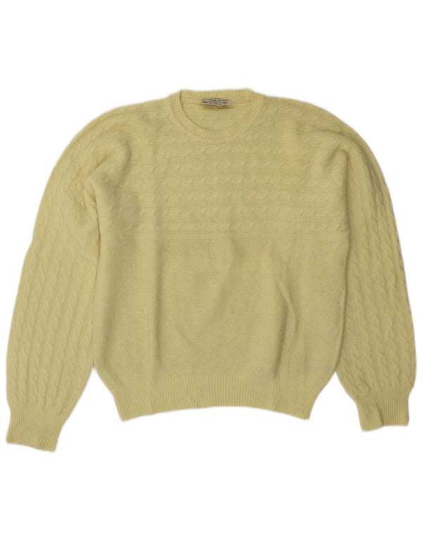 VINTAGE Femme Crew Neck Jumper Pull UK 14 Laine Vierge Jaune Moyen