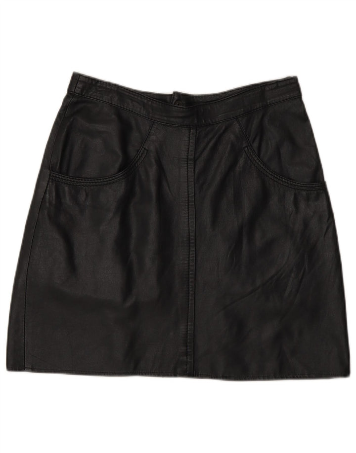 vintage Femme Mini Jupe En Cuir IT 44 Moyen W28 Noir