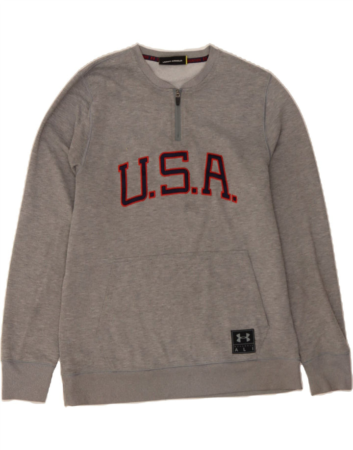 UNDER ARMOUR Mens Graphic Sweatshirt Jumper Medium Grey Cotton Vintage Under Armour and Second-Hand Under Armour from Messina Hembry 