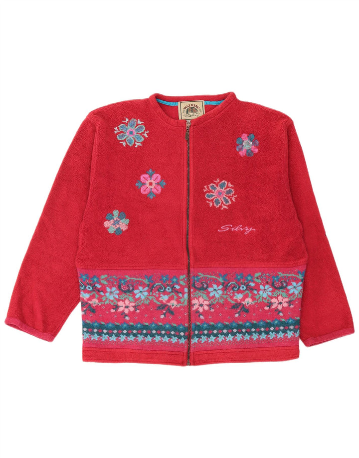 Silvy Veste polaire surdimensionnée pour femme UK 14 Polyester floral rouge moyen
