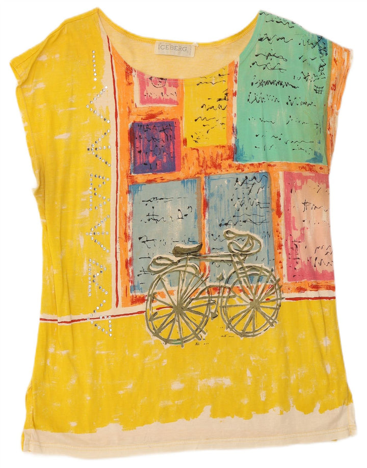 Iceberg T-Shirt Graphique Femme Top IT 44 Jaune Moyen