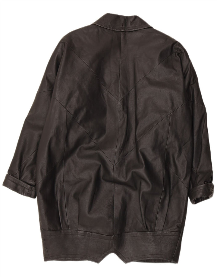 VINTAGE Manteau en cuir surdimensionné femme EU 38 Cuir noir moyen