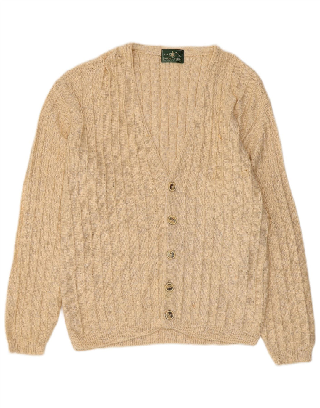 vintage Mens Cardigan Pull Moyen Beige Coton