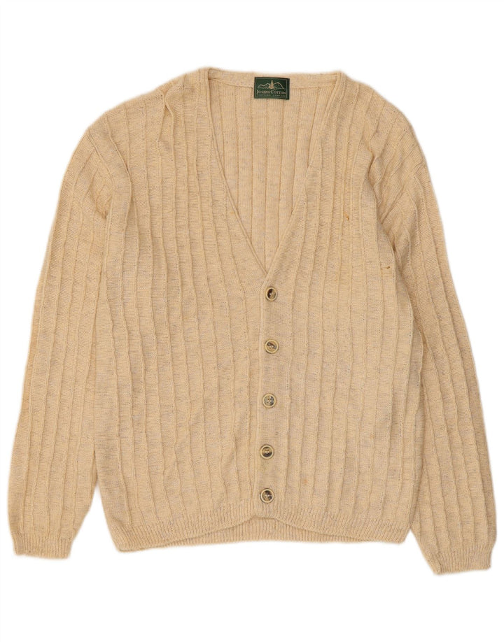 vintage Mens Cardigan Pull Moyen Beige Coton