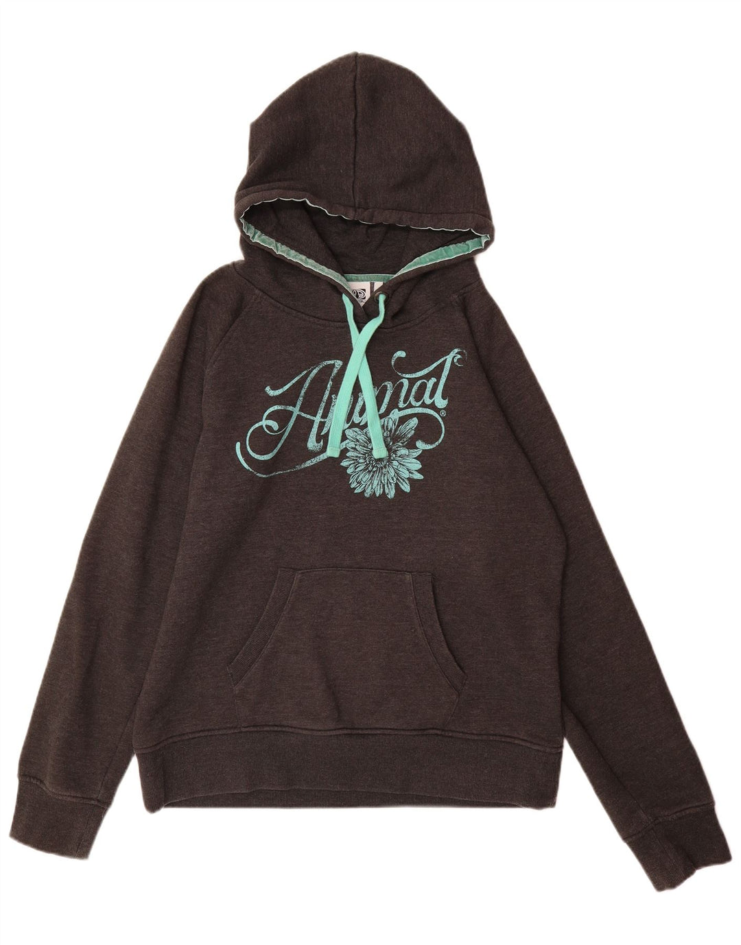 ANIMAL Womens Graphic Hoodie Jumper UK 16 Large  Grey Cotton