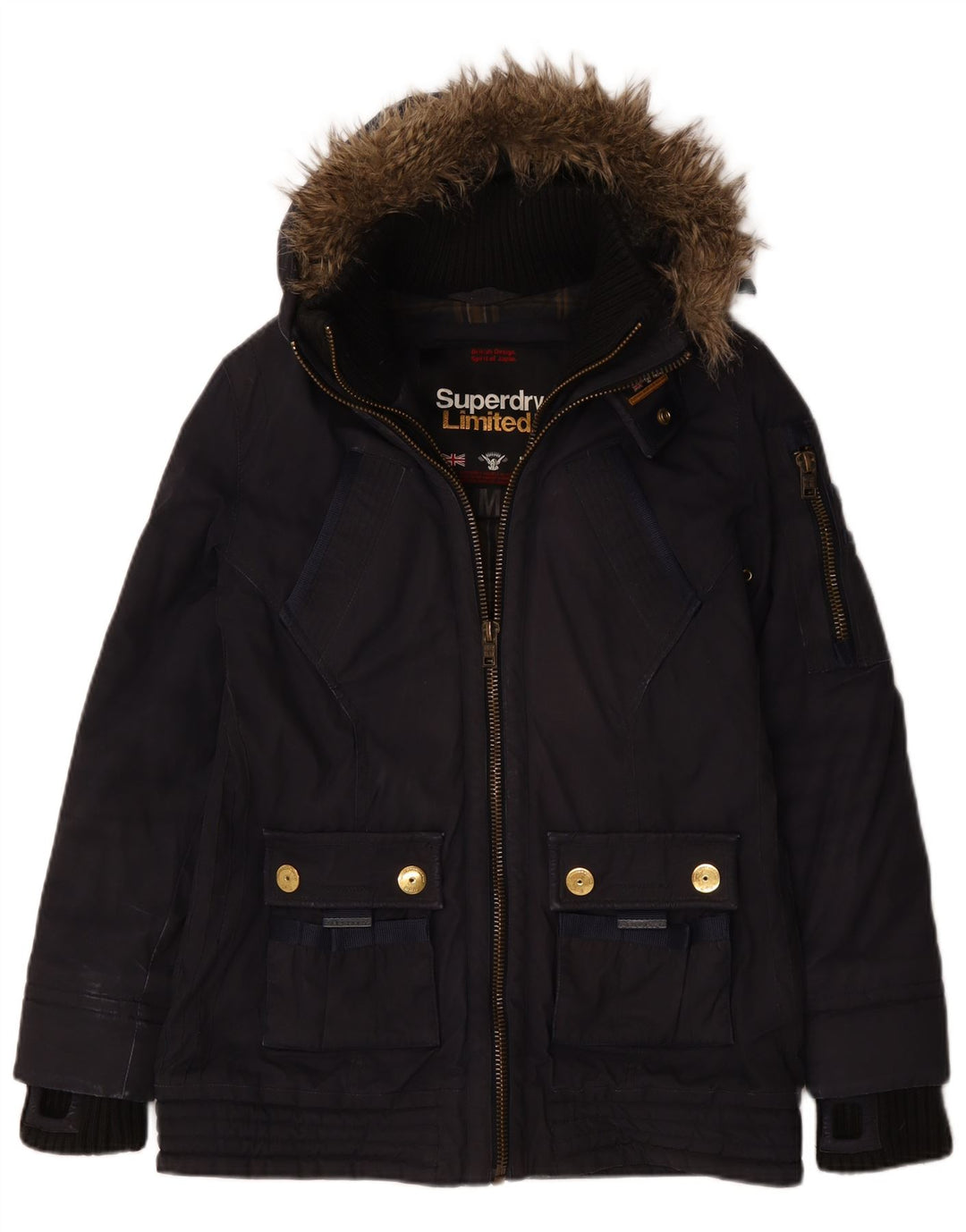 Superdry Veste coupe-vent à capuche pour femme UK 14 Bleu marine moyen Coton