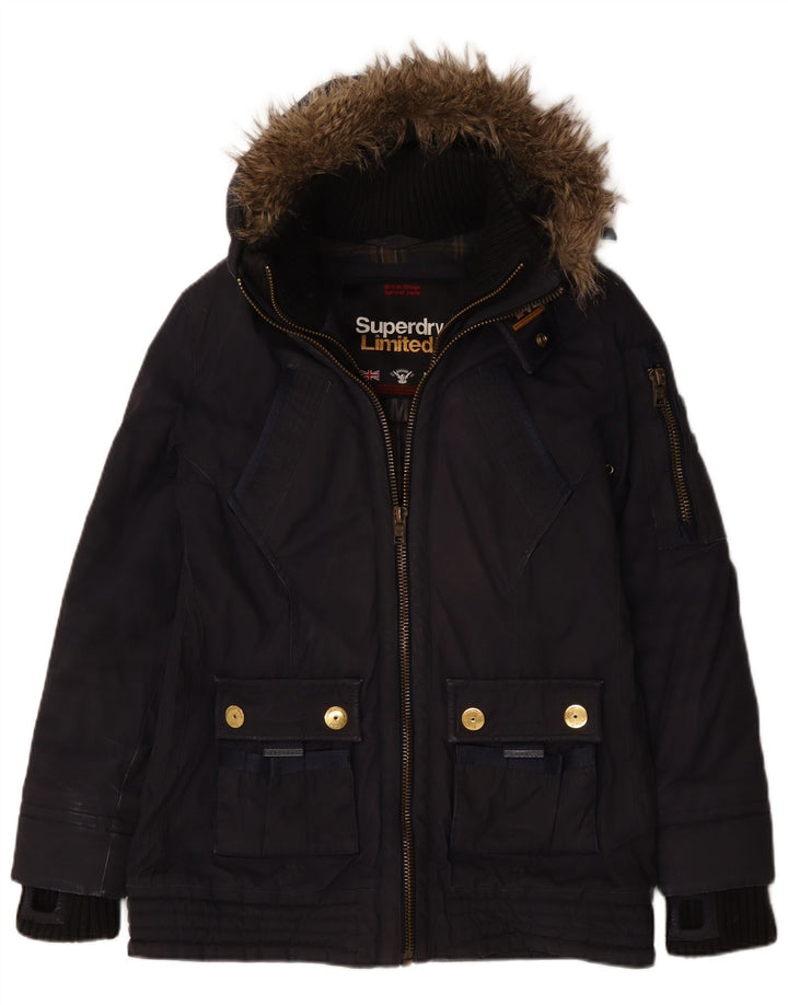 Superdry Veste coupe-vent à capuche pour femme UK 14 Bleu marine moyen Coton
