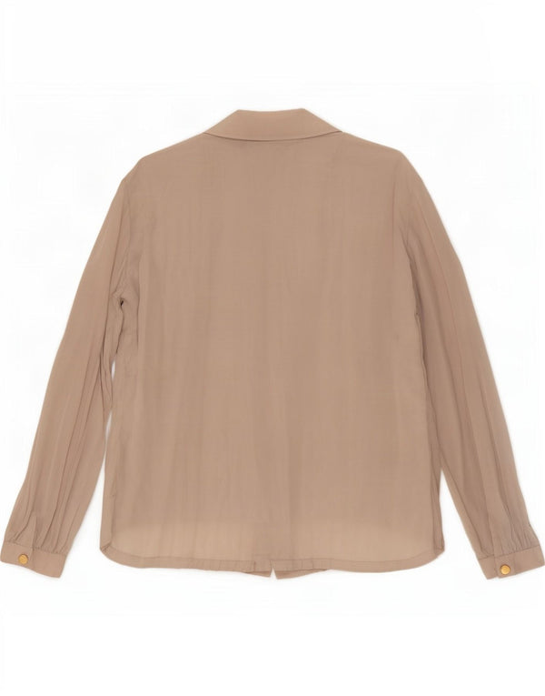 vintage Femmes Manches Longues Voir À Travers Chemise Blouse UK 18 XL Beige