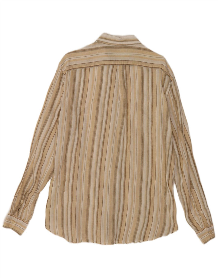 Benetton Chemise En Lin Rayé Beige Moyen Homme