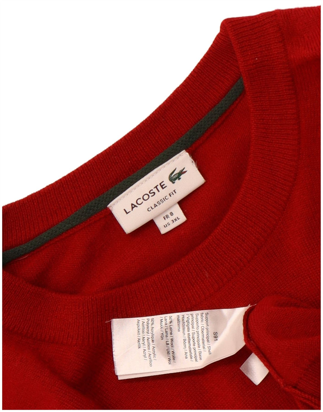 Lacoste Mens Classic Fit Crew Neck Jumper Pull Taille 8 3XL Laine Rouge