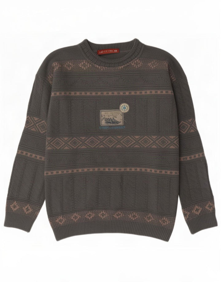 Xavier Pull Col Bateau Homme Gris Moyen Laine Géométrique