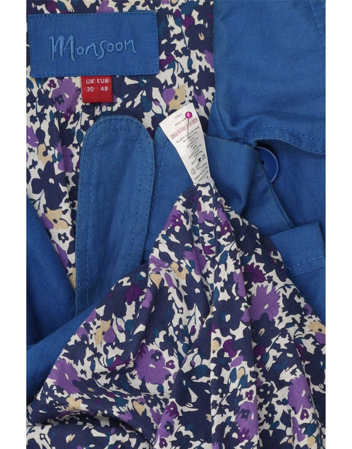 Monsoon Trench-Coat Femme UK 20 2XL Lin Bleu