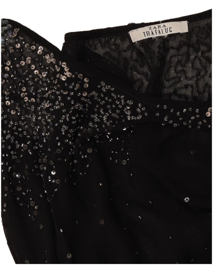 Zara Womens See Through Cami Top UK 12 Moyen Noir