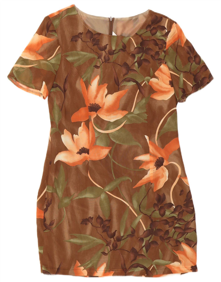 WHIMSY Womens Sheath Dress UK 12 Medium Brown Floral