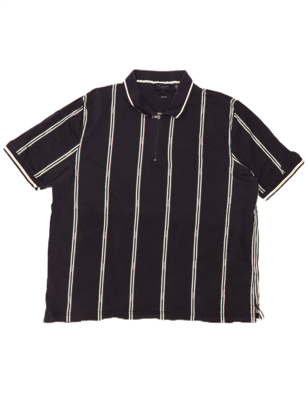 TED BAKER Polo à col zippé pour homme Taille 6 2XL Bleu marine rayé