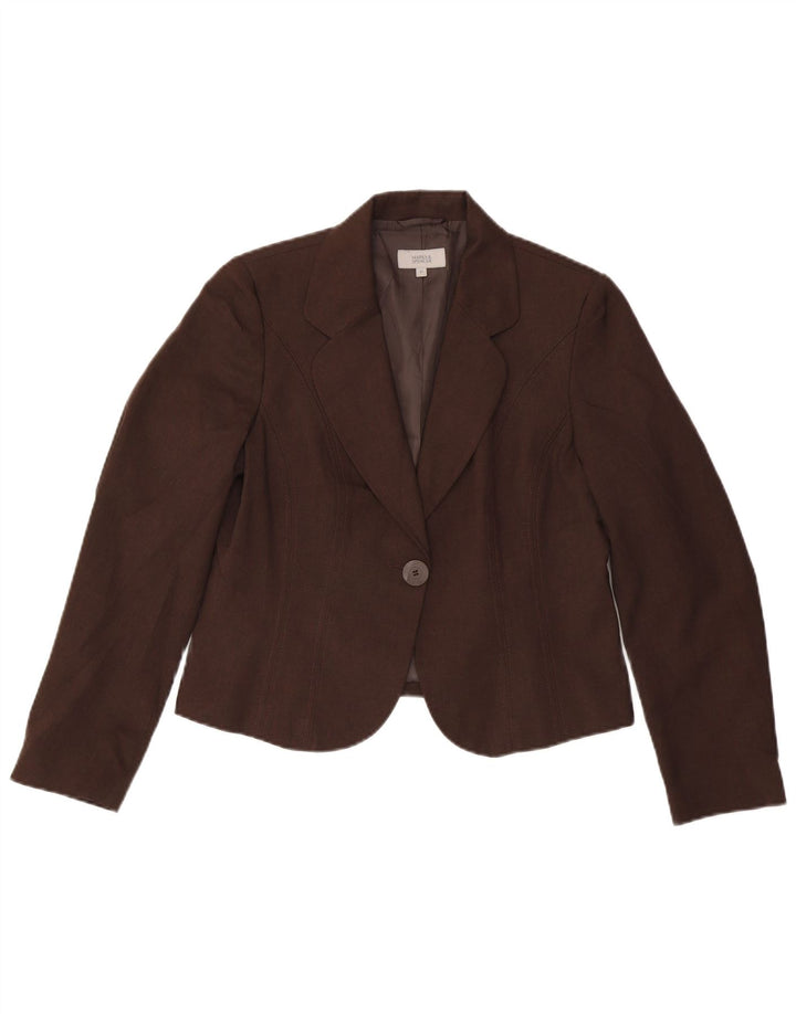 Marks & Spencer Veste blazer à 1 bouton pour femme UK 14 Marron moyen Polyester