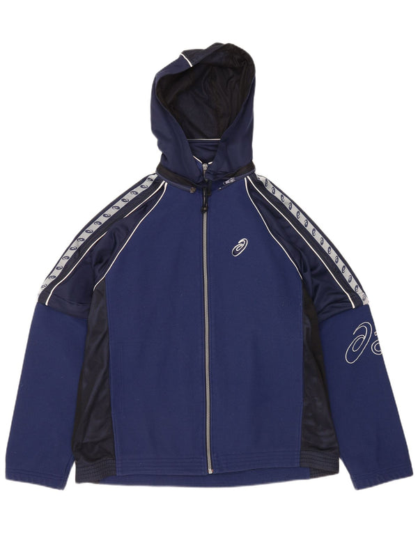 Asics Veste de survêtement à capuche graphique pour hommes, grand, bleu, colour block