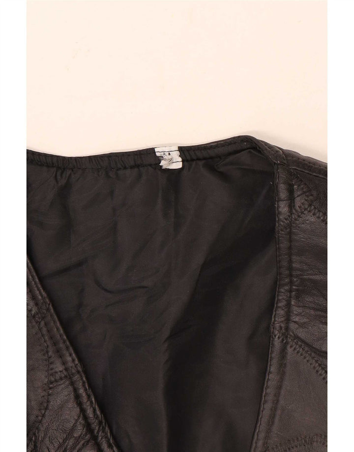 Gilet en cuir Motorstyle vintage pour hommes, patchwork noir moyen