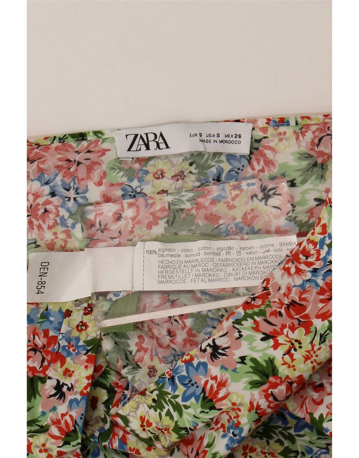 ZARA Femme Top Une Épaule UK 8 Petit Coton Floral Multicolore