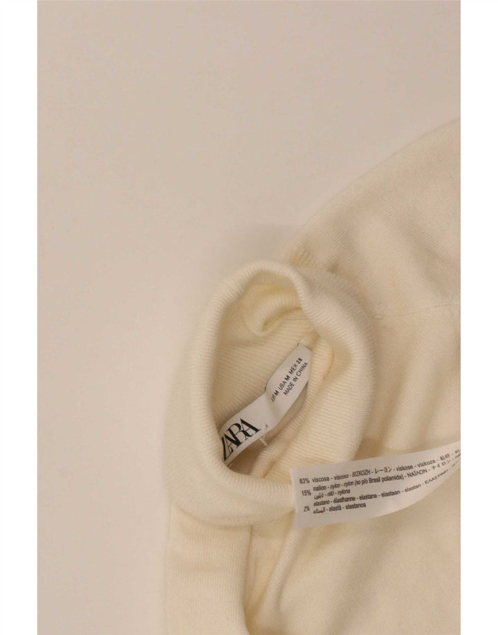 Zara Pull à manches courtes et col roulé pour femme UK 12 Blanc moyen