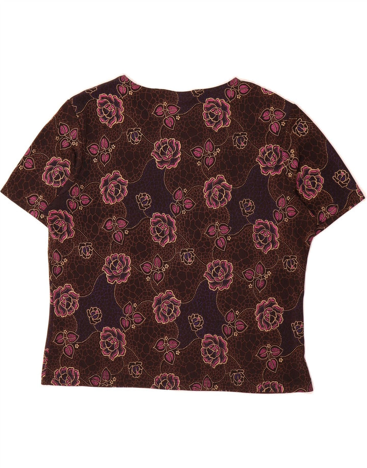 BERKERTEX  Womens T-Shirt Top UK 16 Large Brown Floral Polyester Vintage Berkertex and Second-Hand Berkertex from Messina Hembry 