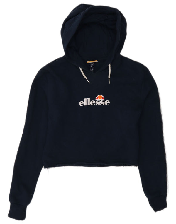 Ellesse Pull à capuche court graphique pour femme UK 4 XS Bleu marine Coton