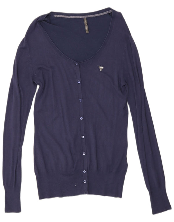 Guess Cardigan Femme Pull UK 16 Large Bleu Marine Viscose