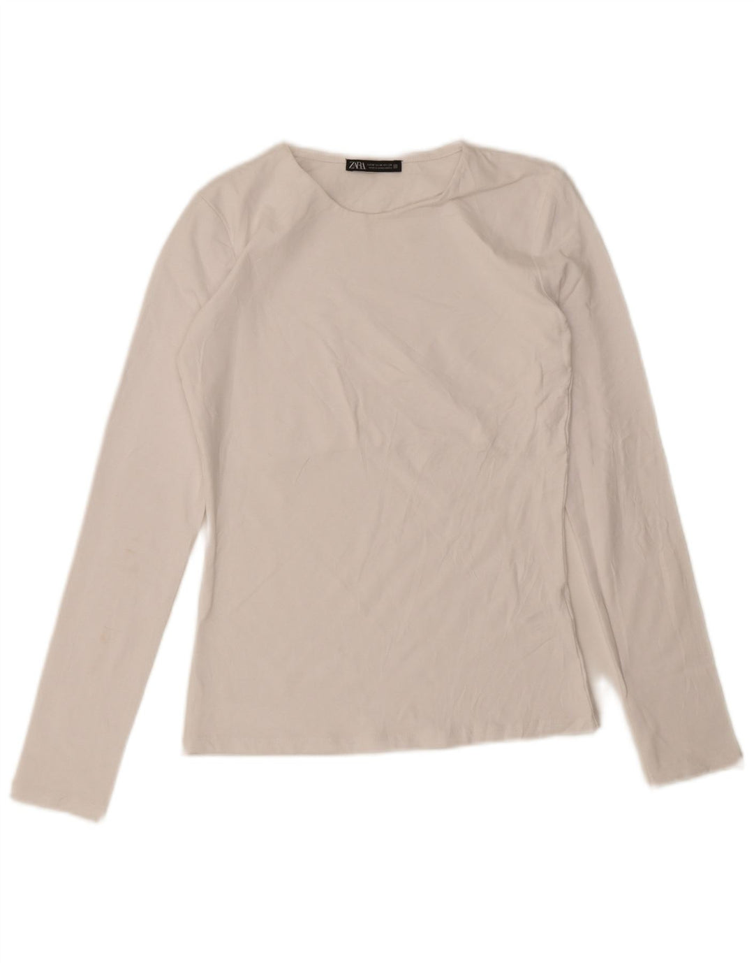 Zara Femme Top Manches Longues UK 12 Moyen Blanc Coton
