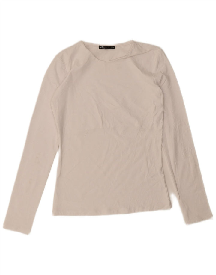 Zara Femme Top Manches Longues UK 12 Moyen Blanc Coton