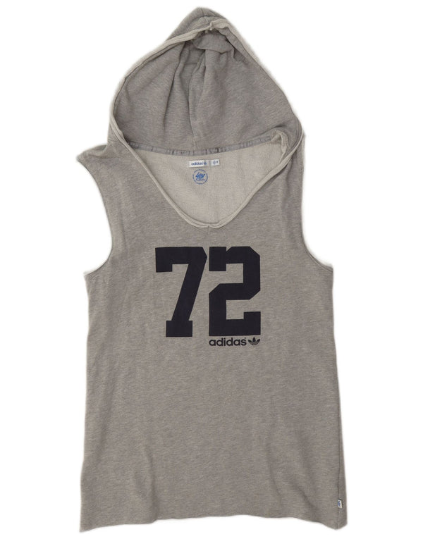 Adidas Pull à capuche graphique sans manches pour homme UK 38 Petit coton gris