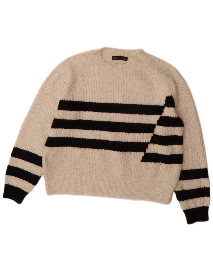 Marks & Spencer Pull ras du cou pour femme UK 14 Gris moyen rayé