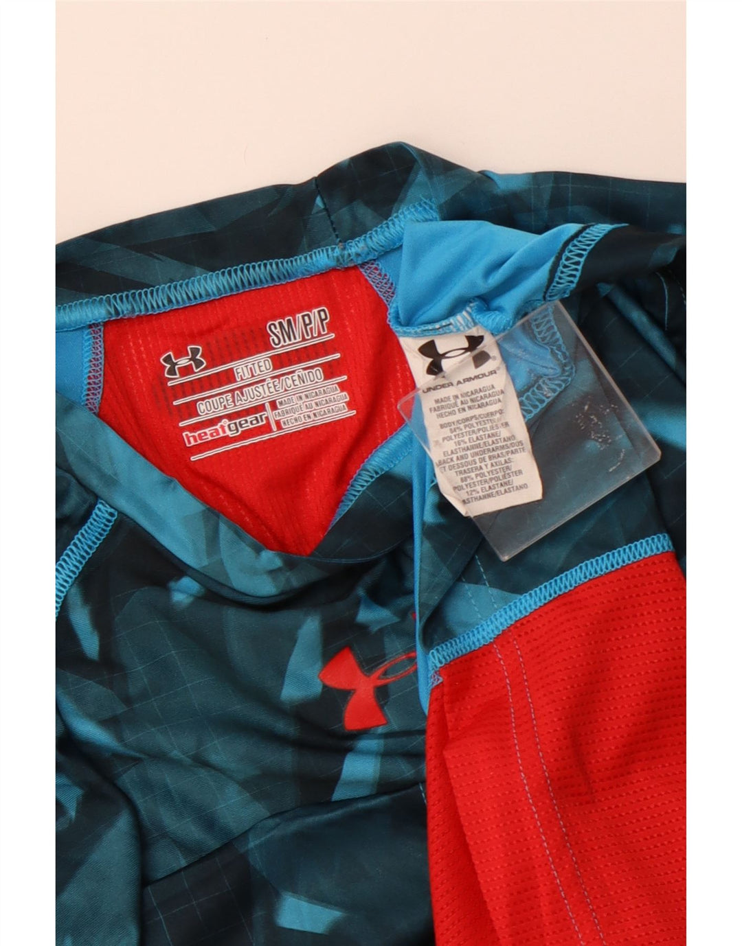 UNDER ARMOUR T-Shirt Heat Gear Homme Petit Bleu Géométrique Polyester