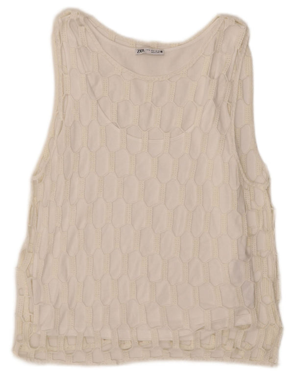 Zara Womens Knit Vest Top UK 14 Medium White Cotton