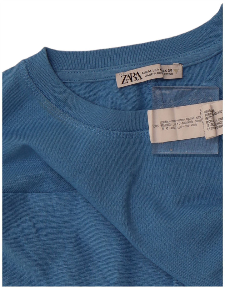 ZARA Femme T-Shirt Top UK 14 Bleu Moyen Coton