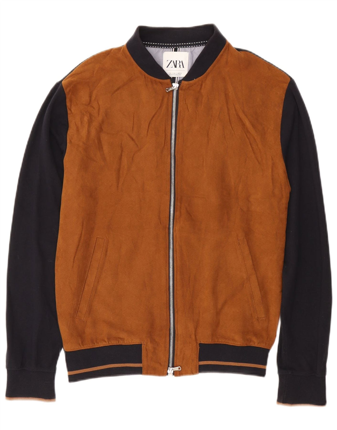 Zara Mens Bomber Jacket UK 36 Petit Marron Colorblock Coton