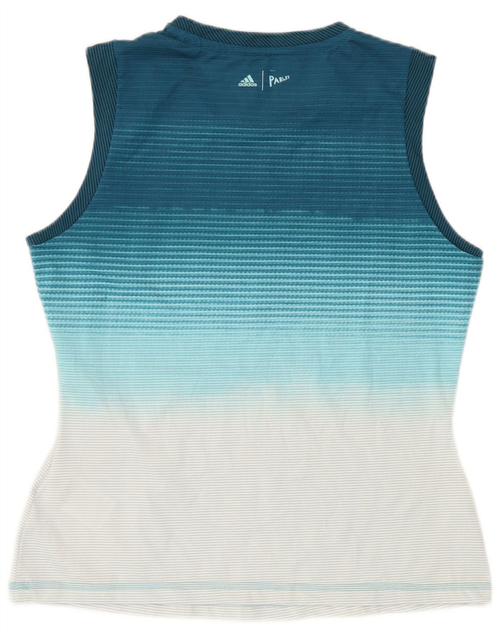 Adidas Débardeur Femme UK 12/14 Polyester Rayé Bleu Moyen
