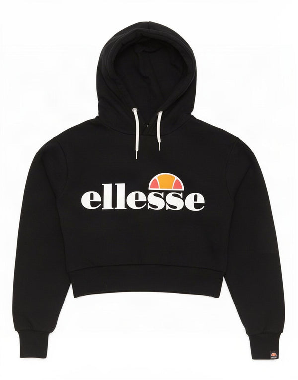 Ellesse Pull à capuche court graphique pour femme UK 8 Small Noir Coton