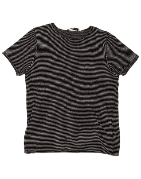Zara Femme T-Shirt Top UK 12 Medium Bleu Marine Rayé